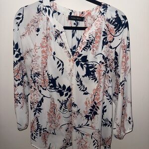 Ivanka Trump Floral Blouse - Peach and Navy